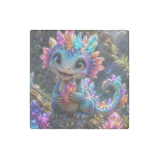 Crystal Sprout – Cute Crystal Dragon Fantasy Art Stone Magnet