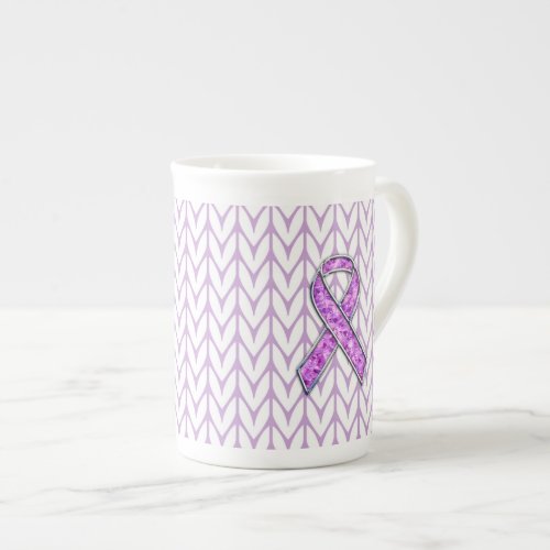 Crystal Style Pink Ribbon Awareness Knit Bone China Mug