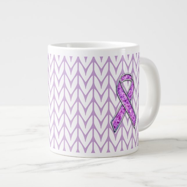 Crystal Style Pink Ribbon Awareness Knit Giant Coffee Mug (Front Right)