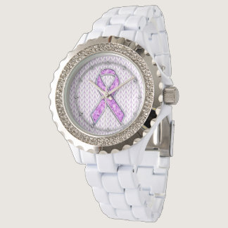 Crystal Style Pink Ribbon Awareness Knit Watch