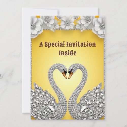 Crystal Swan Pair Romantic Gold Layout Save The Date