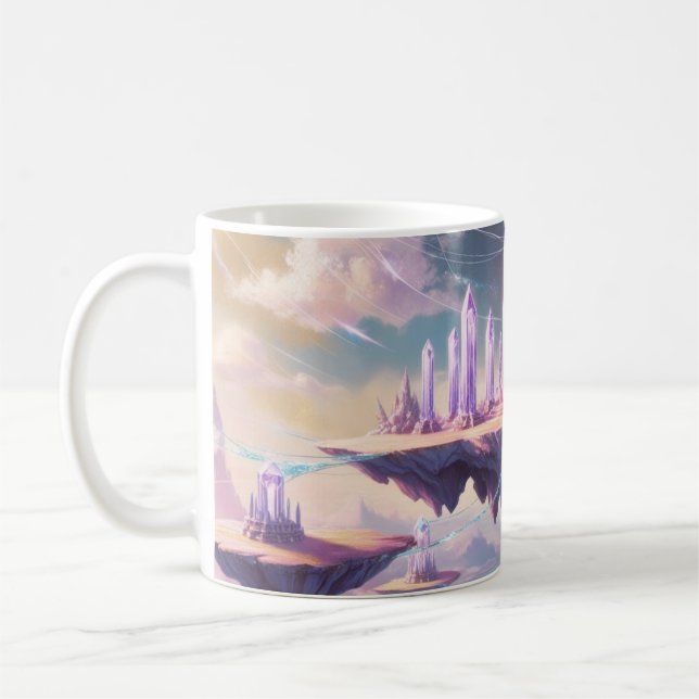 Crystal Temple Mug – Floating Fantasy Realm Coffee (Left)
