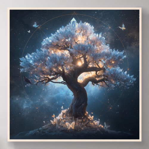 Crystal Tree Under a Celestial Sky Wood Photo Tile
