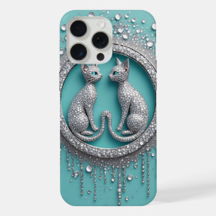 Crystal Twin Cats ✨ Luxury Ornament Chic Symmetric iPhone 15 Pro Max Case