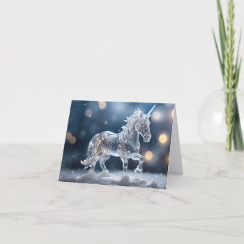 Crystal Unicorn Christmas Winter Wonderland Card by sirylok at Zazzle