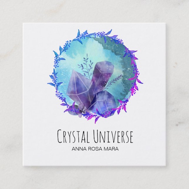 *~* Crystal Universe Flower Wreath Square Business Card (Front)