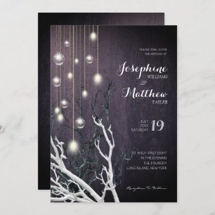 Crystal Vertical Light String White Branch Wedding Invitation