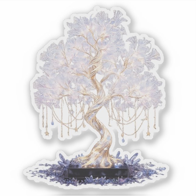 Crystal vinyl sticker of a golden galaxy tree (Front)