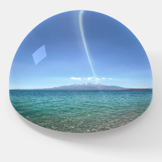 Crystal Water View Blue Sky Beach Vibe Peaceful Paperweight (Angled)