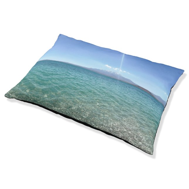Crystal Water View Blue Sky Beach Vibe Peaceful Pet Bed (Angled)