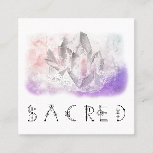  Crystal Watercolor Sacred Energy Healing Arts Square Business Card