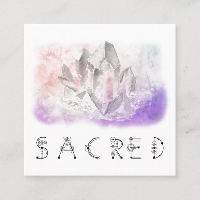 ~  Crystal Watercolor Sacred Healing Arts Square Business Card (Front)