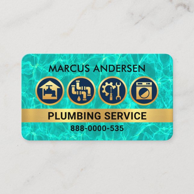 Crystal Waters Gold Plumbing Icons Business Card (Front)
