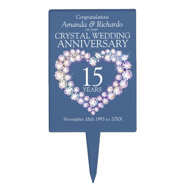 Crystal Wedding Anniversary 15 years  Cake Topper (Front)
