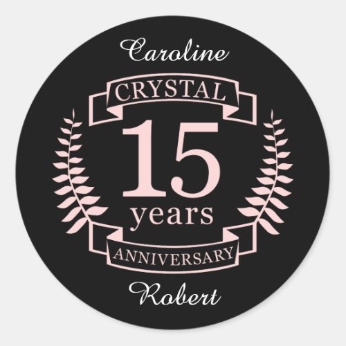 Crystal wedding anniversary 15 years classic round sticker