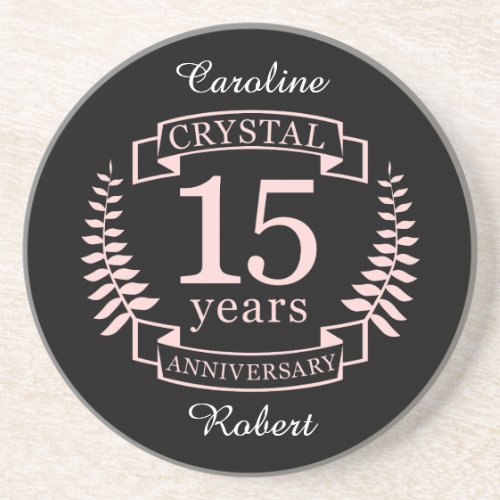 Crystal wedding anniversary 15 years drink coaster