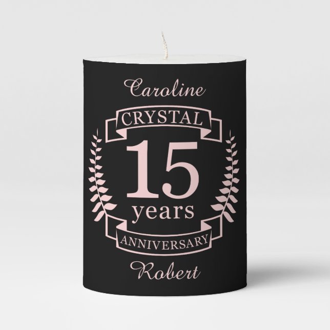 Crystal wedding anniversary 15 years pillar candle (Front)