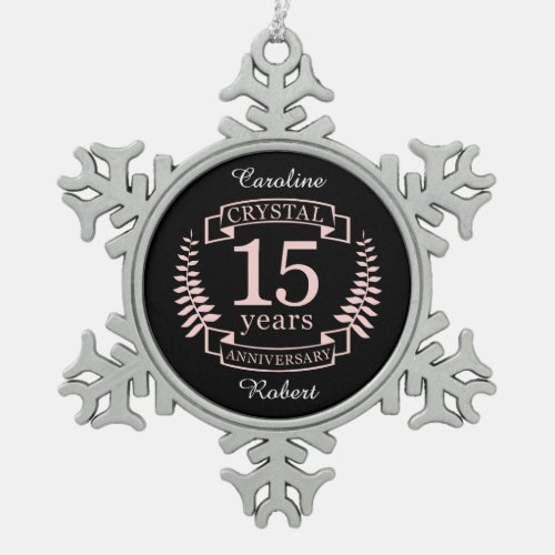 Crystal wedding anniversary 15 years snowflake pewter christmas ornament