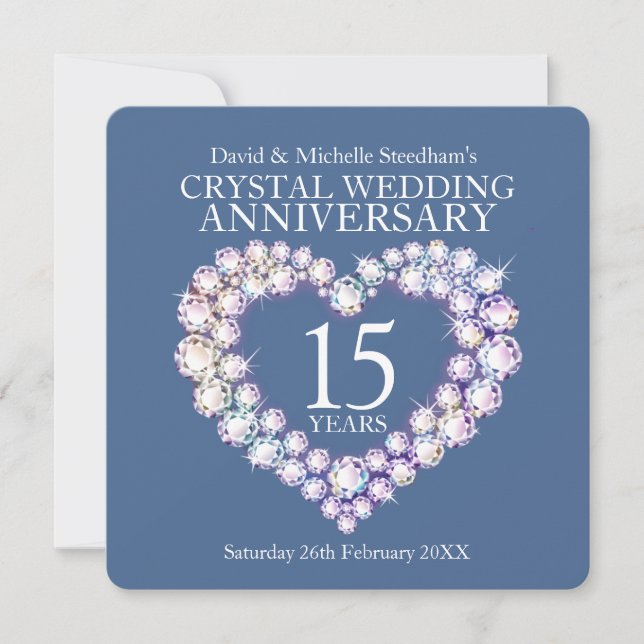 Crystal wedding heart 15 years party invitation (Front)