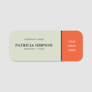 Crystal White and Tangerine Tango Orange Elegant Name Tag