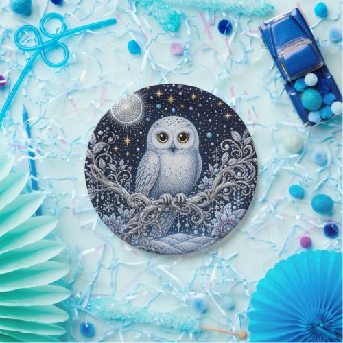 Crystal Winter Night with Snowy Owl Paper Plates