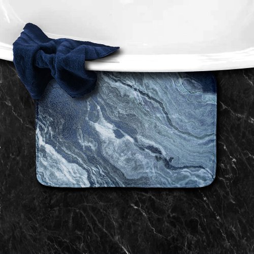 Crystalized Blue Agate  Dusty Slate Marbled Stone Bath Mat