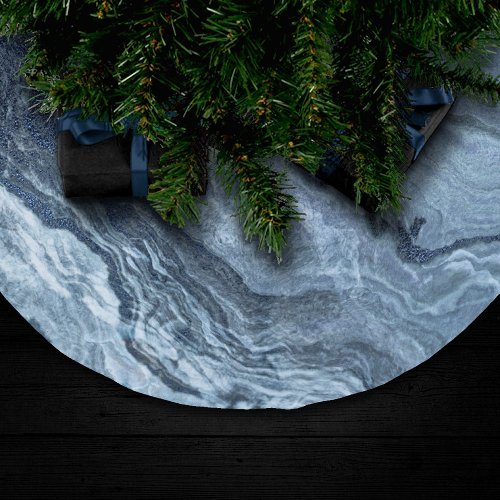Crystalized Blue Agate  Dusty Slate Marbled Stone Brushed Polyester Tree Skirt