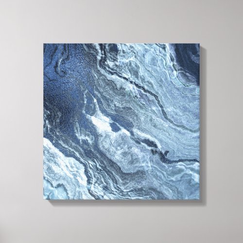 Crystalized Blue Agate  Dusty Slate Marbled Stone Canvas Print