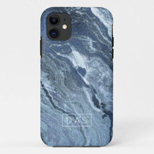 Crystalized Blue Agate  Dusty Slate Marbled Stone iPhone 11 Case