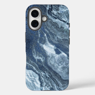 Crystalized Blue Agate   Dusty Slate Marbled Stone iPhone 16 Case