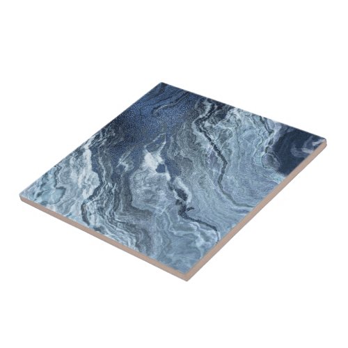 Crystalized Blue Agate  Dusty Slate Marbled Stone Ceramic Tile