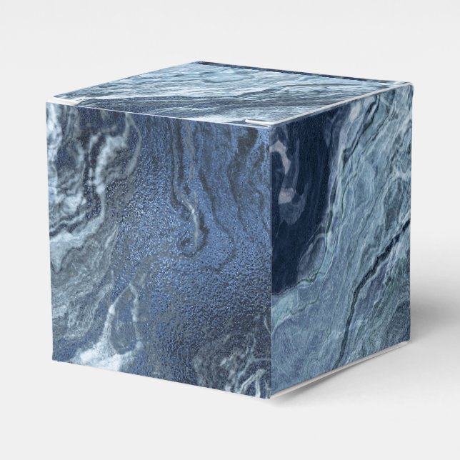 Crystalized Blue Agate | Dusty Slate Marbled Stone Favor Boxes (Front Side)