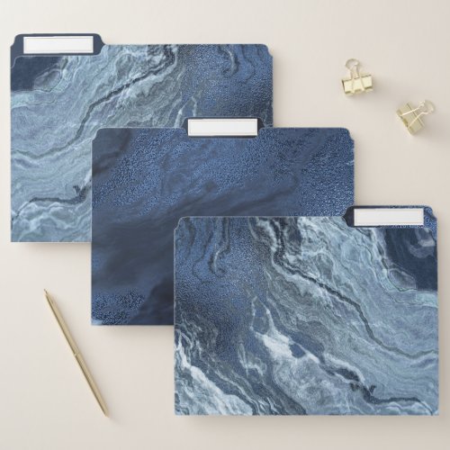 Crystalized Blue Agate  Dusty Slate Marbled Stone File Folder