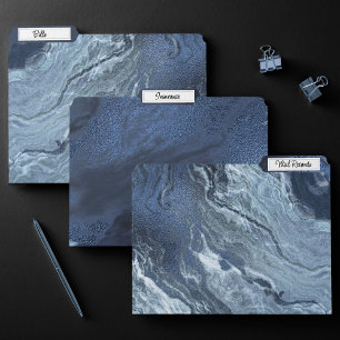 Crystalized Blue Agate   Dusty Slate Marbled Stone File Folder
