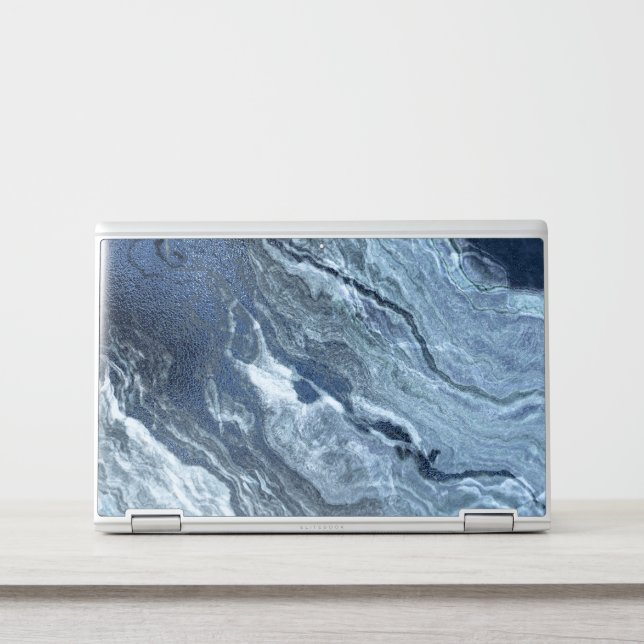 Crystalized Blue Agate | Dusty Slate Marbled Stone HP Laptop Skin (Front)