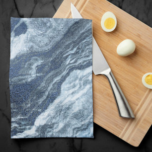 Crystalized Blue Agate Dusty Slate Marbled Stone Kitchen Towel