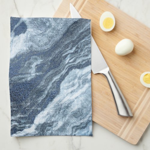 Crystalized Blue Agate  Dusty Slate Marbled Stone Kitchen Towel