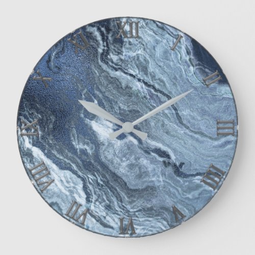 Crystalized Blue Agate  Dusty Slate Marbled Stone Large Clock