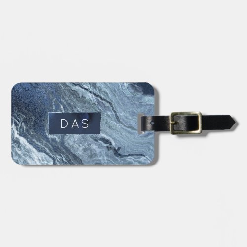 Crystalized Blue Agate  Dusty Slate Marbled Stone Luggage Tag