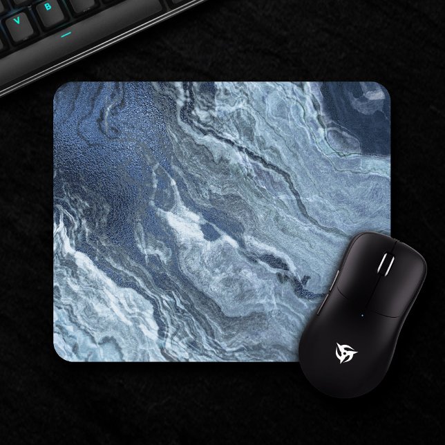 Crystalized Blue Agate | Dusty Slate Marbled Stone Mouse Pad (Creator Uploaded)