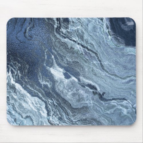 Crystalized Blue Agate  Dusty Slate Marbled Stone Mouse Pad