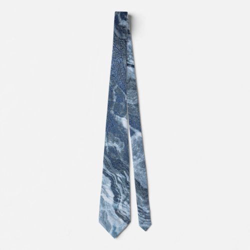 Crystalized Blue Agate  Dusty Slate Marbled Stone Neck Tie