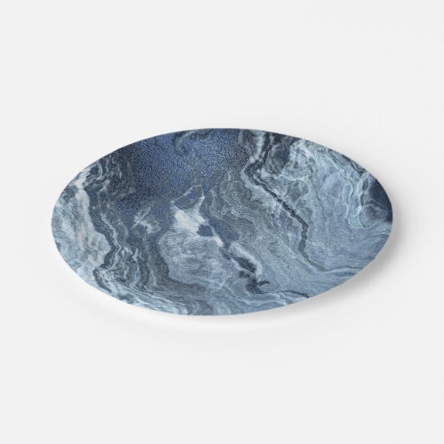 Crystalized Blue Agate  Dusty Slate Marbled Stone Paper Plates