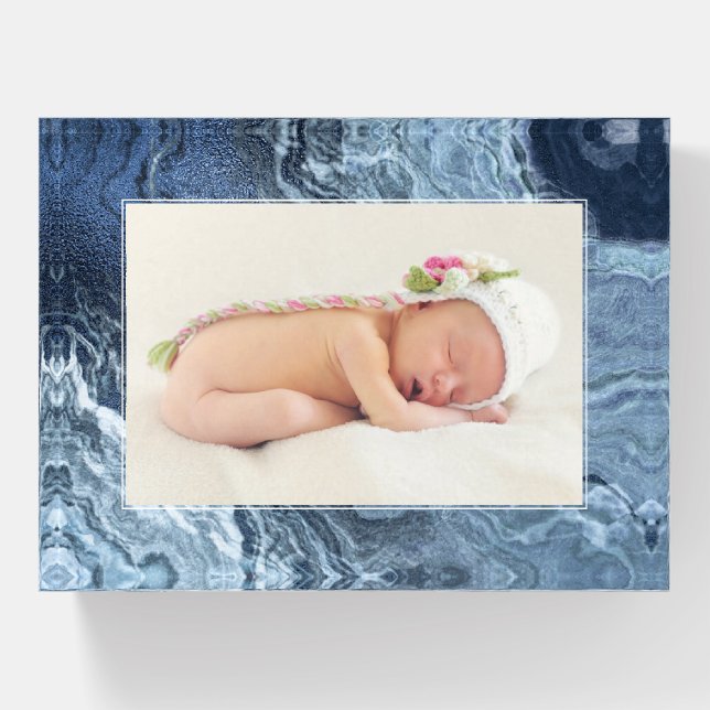 Crystalized Blue Agate | Dusty Slate Marbled Stone Paperweight (Front)