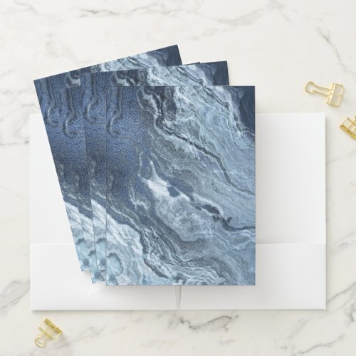 Crystalized Blue Agate  Dusty Slate Marbled Stone Pocket Folder