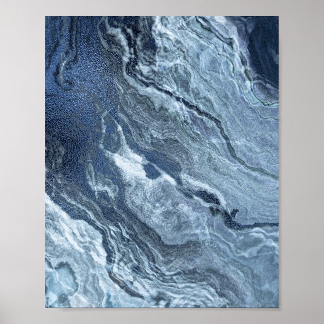 Crystalized Blue Agate | Dusty Slate Marbled Stone Poster (Front)