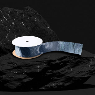 Crystalized Blue Agate   Dusty Slate Marbled Stone Satin Ribbon