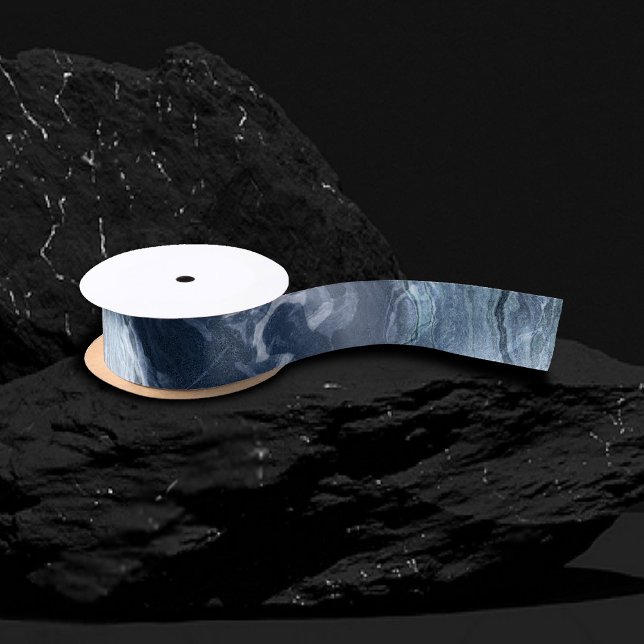 Crystalized Blue Agate | Dusty Slate Marbled Stone Satin Ribbon (Creator Uploaded)
