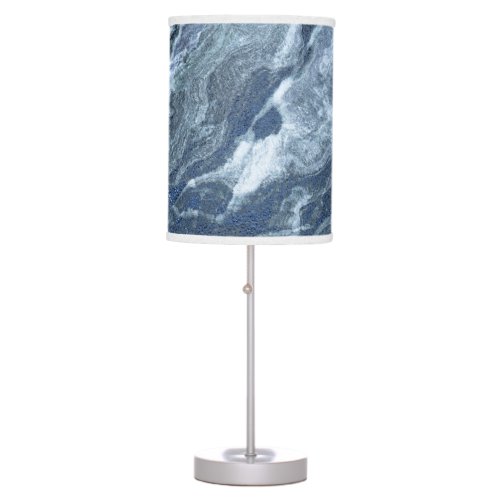 Crystalized Blue Agate  Dusty Slate Marbled Stone Table Lamp