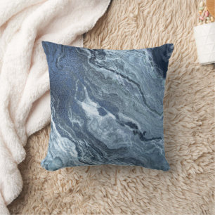 Crystalized Blue Agate Dusty Slate Marbled Stone Throw Pillow